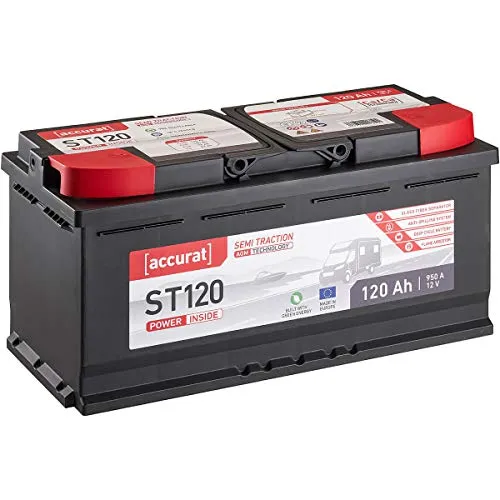 Accurat Semi Traction ST120 AGM Batterie - 12V, 120Ah, zyklenfest, bis 30% mehr Kapazität - VRLA Versorgungsbatterie, Bootsbatterie, Solarbatterie, Aufbaubatterie für Wohnwagen, Wohnmobil, Camper