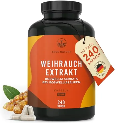 Weihrauch Kapseln Hochdosiert - 240 vegane Kapseln mit 2000mg Extrakt - 240 hochdosierte Kapseln für 2 Monate, enthalten 85% Boswelliasäure. Hergestellt in Deutschland, laktosefrei und glutenfrei. Ideal für deine tägliche Unterstützung.