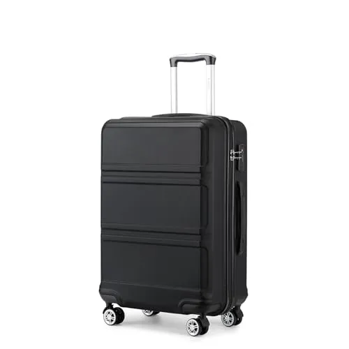 KONO Koffer Trolley Hartschale Handgepäck Zwillingsrollen Leichtgewicht ABS Kabinentrolley Reisekoffer Zahlenschloss 55cm (Schwarz)