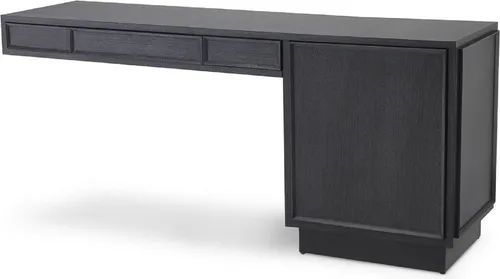 Casa Padrino Designer Massivholz Schreibtisch Anthrazitgrau 183 x 51 x H. 79 cm - Schreibtisch in L-Form aus hochwertigem Mindiholz und Merantiholz, mit 3 Schubladen und 1 Tür. Pflegeleicht und langlebig – ideal für ein stilvolles Büro!