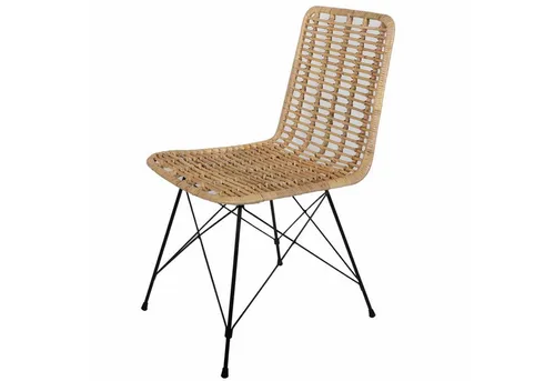 Casa Moro Rattan-Stuhl Valencia Natur - Handgeflochtene Eleganz - Stuhl aus Naturrattan und pulverbeschichtetem Schmiedeeisen, handgefertigt für ein stilvolles Ambiente. Ideal für Esszimmer und Retro-Style.