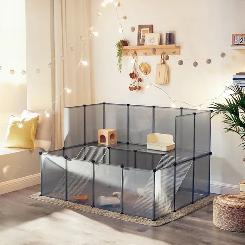 SONGMICS 2-stöckig Freigehege für Kleintiere - Käfige, Auslauf & Gehege – Robustes 2-stöckiges Design aus Stahl und Kunststoff, ideal für Kaninchen, Hamster und Chinchillas, bietet viel Platz zum Spielen und Entdecken.