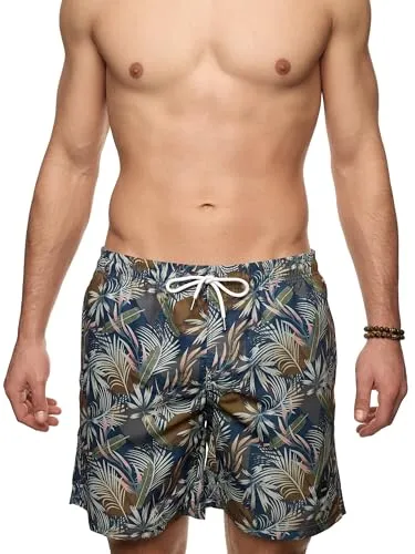 Indicode Herren INSandrino Badehose mit superweicher Innenhose | Stylische Badeshorts Navy, XL - Stylische Badeshorts mit tropischem Muster und elastischem Bund für optimalen Tragekomfort. Superweiches Material in der Innenhose sorgt für ein angenehmes Hautgefühl. Ideal für entspannte Tage am Strand oder Pool.