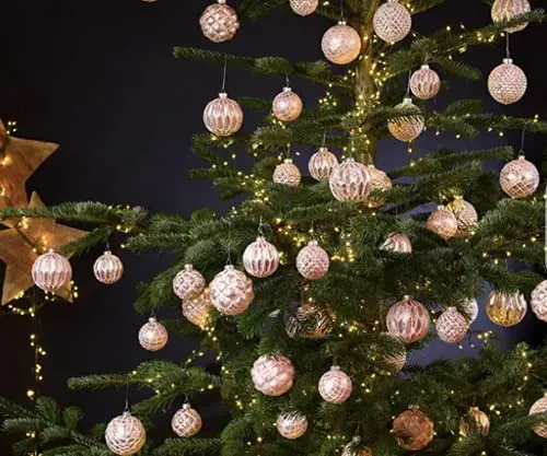 Weihnachtskugeln Glas Landhaus Stil antik 8x8x8cm Christbaumkugeln Baumbehang Weihnachtsbaumkugeln Christkugeln Baumschmuck Shabby chic (rosé pink 12 Stück GP 4,99€/Stück)