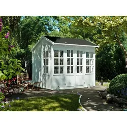 Fjordholz Garten- und Gerätehaus Canterbury - Hochwertiges Gartenhaus in 19mm Elementbauweise, schnelle Montage, stabile Rahmenkonstruktion mit Doppeltür und 4 Fenstern. Ideal für Ordnung im Garten.
