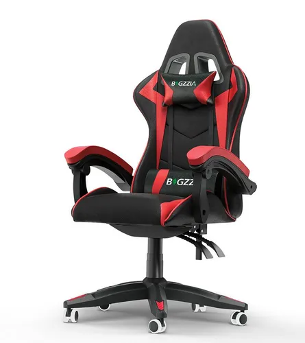 BIGZZIA Gaming-Stuhl Ergonomisch mit Lendenkissen und Kopfstütze - Ergonomischer Bürostuhl mit höhenverstellbarer Rückenlehne, ideal für lange Gaming-Sessions und Homeoffice, sorgt für optimalen Komfort und Unterstützung.