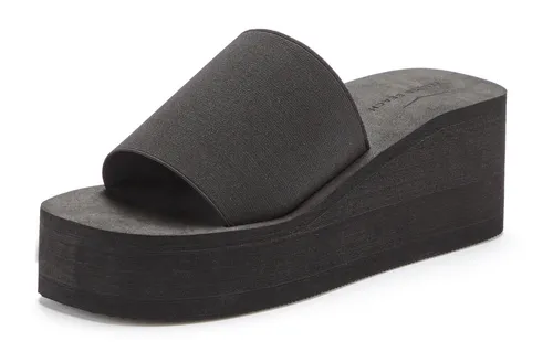 Badepantolette VENICE BEACH, Damen, Gr. 41, schwarz - Vegane Pantolette von VENICE BEACH mit elastischem Riemen und komfortablem Keilabsatz. Ideal für lässige Outfits und entspannte Sommertage.