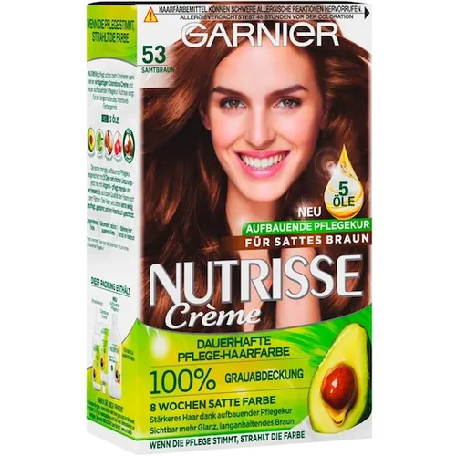 Garnier Nutrisse Ultra Crème Haarfarbe 53 Samtbraun - Färbemittel mit nährenden Fruchtölen für 100% Grauabdeckung und bis zu 8 Wochen Halt. Für seidig glänzendes Haar dank Anti-Austrocknungs-Formel.