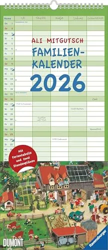 Ali Mitgutsch Familienkalender 2026– Wandkalender – Familienplaner mit 5 Spalten – Format 22 x 49,5 cm: Mit Ferientabelle und zwei Stundenplänen