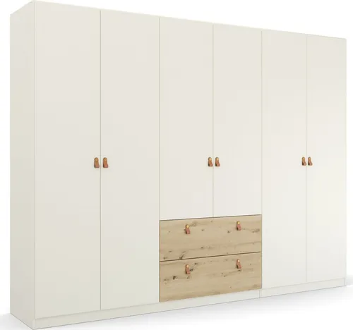Drehtürenschrank RAUCH "Homey by Quadra Spin" in Weiß - Kleiderschrank mit 6 Drehtüren, 3 Einlegeböden und 2 Schubladen. Hochwertige Verarbeitung in Alpinweiß und Eiche Artisan für stilvolle Aufbewahrung. Pflegeleicht und langlebig.