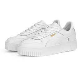 PUMA Damen Carina Street Sneaker - Stylish und bequem in Weiß mit Goldakzenten, 38 EU - Damen-Sneaker aus hochwertigem Leder mit Gummizwischensohle für optimalen Komfort und trendigem Design. Perfekt für lässige Looks!