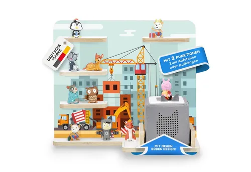 stadtecken Kinderregal Baustelle: Regal für Toniebox & 35 Tonies - Regal für Kinderzimmer, bietet Platz für ca. 35 Tonies und ist einfach montierbar. Mit einem bunten Baustellen-Design bringt es Spaß ins Kinderzimmer!