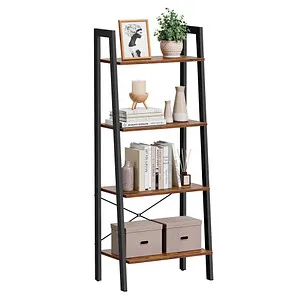 Vasagle Bücherregal LLS44X, Vintage-Style aus Metall und Holz - Büroregal im Industrial-Design mit 4 Ebenen, Trapezform und Kippschutz. Ideal für stilvolle Aufbewahrung und Platzersparnis.