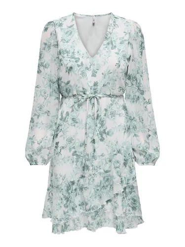 ONLY Minikleid ONLMIRIAM LIFE L/S LAYERED DRESS PTM - Druckkleid mit elegantem V-Ausschnitt und modischem Allover-Druck, ideal für trendbewusste Frauen, in lockerer Passform für optimalen Tragekomfort.