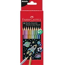 Faber-Castell Metallic Buntstifte 10 Stück - Schreibutensilien mit metallic-farbenen Effekten, ideal für kreative Projekte und Kunstwerke.