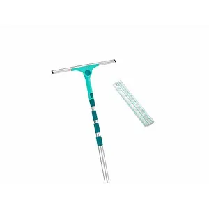 Leifheit Fensterreinigungsset Window Slider XL - Rakel-Set mit 40 cm Abzieher und Teleskopstiel (145-415 cm) für streifenfreie Reinigung von Fenstern und glatten Oberflächen. Inklusive waschbarem Microfaserbezug und verstellbarem Kopf.
