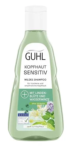 Guhl Kopfhaut Sensitiv Shampoo - 250 ml für alle Haartypen - Mildes, silikonfreies Shampoo mit 91% natürlichen Inhaltsstoffen. Beruhigt empfindliche Kopfhaut mit Lindenblüte und Wasserminze, ideal für Allergiker.