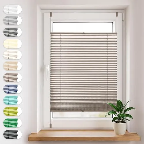 Sonello Plissee Klemmfix 90cm x 100cm Braun – Faltrollo für Fenster & Türen - Einfache Montage ohne Bohren mit anpassbaren Klemmfix-Halterungen. Stilvoller Sicht- und Sonnenschutz aus pflegeleichtem 100% Polyester, individuell von oben oder unten regulierbar.