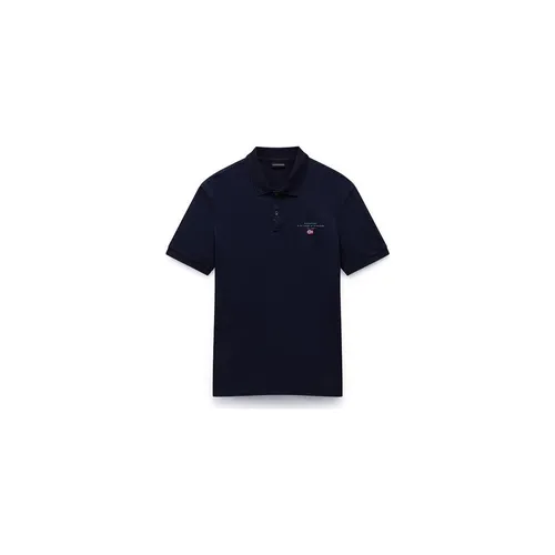 Napapijri Elbas Jersey Poloshirt in Blau - Herren Poloshirt aus 100% weicher Baumwolle, mit stylischer Stickerei und Seitenschlitzen für optimalen Tragekomfort. Ideal für lässige Looks und Freizeitaktivitäten.