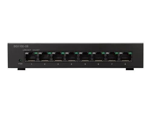 Cisco SG110D-08-UK Switch - 8 Anschlüsse - Unmanaged Netzwerk-Switch mit 8 Gigabit Ethernet Anschlüssen, ideal für einfache Netzwerkverbindungen in Büros oder Home Offices.