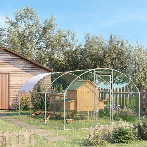 PawHut Hühnerstall für Hühnerkäfig mit Schatten Dach - Stabiler Hühnerstall für 12-18 Hühner oder Enten, ideal für den Garten. Mit schattenspendendem Dach und robustem Material für optimalen Schutz.