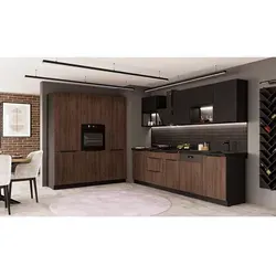 Moderne Küche MONZA SIENA LOFT 280 + 180 Küchenzeile - Einbauküche in Nussbaum Okapi und Schwarz, mit 4 Schubladen und stilvoller Marmor-Arbeitsplatte. Perfekt für moderne Küchenräume!
