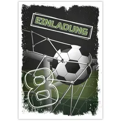 LIMONIA Einladungskarten Fußball zum 8. Kindergeburtstag Jungen Einladungen Karten Fussball, Einladungskarten zum achten Geburtstag mit Fußball Motiv
