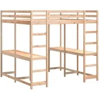 vidaXL Hochbett mit Schreibtisch & Leiter 160x200 cm - Massivholz Hochbett für platzsparende Lösungen, robust aus Kiefernholz mit Rausfallschutz und integriertem Schreibtisch für komfortables Arbeiten.