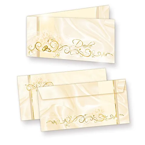 tatmotive Danksagungskarten Hochzeit PERLMUTT (10 Sets) sehr elegante Dankeskarten für Hochzeit, inkl. Dreieckstaschen für Ihr Hochzeitsbild