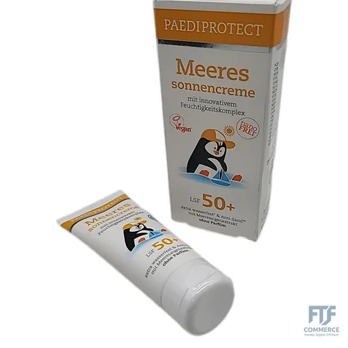 PAEDIPROTECT Meeressonnencreme Kinder Baby LSF 50+ - Sonnencreme für Babys, parfümfrei und wasserfest, schützt empfindliche Haut zuverlässig vor UVA/UVB-Strahlung mit Lichtschutzfaktor 50+. Ideal für sorgloses Spielen im Freien.