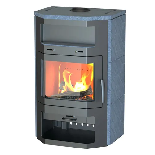 Thermia Kaminofen Bern Maxi V3 - Kaminofen aus gussgrauem Speckstein mit prismatischer Sichtscheibe, Holz- und Teefach, 8 kW Leistung und großem Feuerraum – ideal für effiziente Wärme und stilvolle Akzente in Ihrem Zuhause.