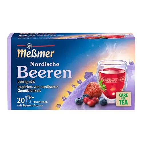 Meßmer Tee Nordische Beere, 20 Teebeutel - Früchtetee mit beerigem Aroma, ideal für Teeliebhaber. Genießen Sie den skandinavischen Geschmack mit hochwertigen Zutaten, nachhaltig zertifiziert.