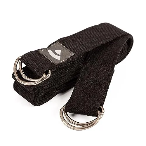 Bodhi Yogagurt 2 in 1 | Yamala Belt aus Baumwolle | Praktisches Yoga Zubehör für Dehnen und Fitness | Waschbarer Carry Strap mit Metallverschluss | Tragegurt für dicke Yogamatten | schwarz