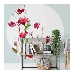 K&L Wall Art Fototapete Fototapete Florale Wildblume Vliestapete Rund Schlafzimmer Tapete floral, Illustration Tapete weiß 1.4 m x 1.4 m