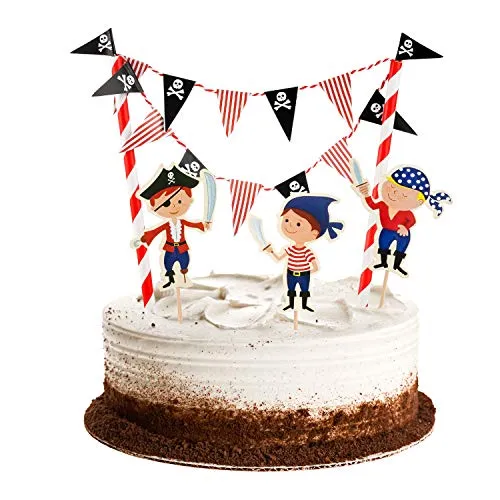 Tortendeko Pirat kuchen deko Geburtstag Junge,Tortenaufleger Wimpelkette Girlande Cupcake Topper Tortenstecker Tortenaufsatz Zahnstocher für 1.2.3.4.5. Jahre Baby Kinder Jungen Jungs Party Dekoration