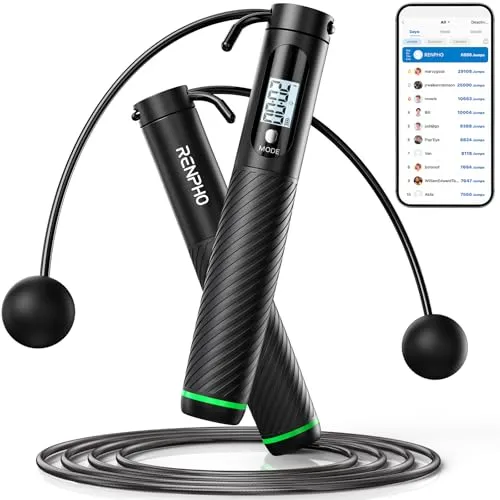 RENPHO Intelligentes Springseil mit Zähler - Springseil für Fitness mit APP-Datenanalyse, verstellbar und ideal für alle Trainingsarten, auch seilloses Springen für begrenzten Platz.