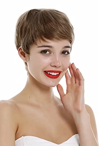 WIG ME UP - DW3107 HH-18 Perücke Echthaar Damen Herren kurz wellig wild Bowl Cut Hellbraun Goldbraun