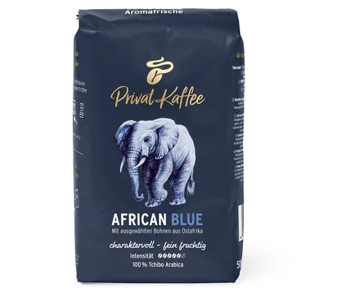 Tchibo Privat Kaffee African Blue - 500 g Ganze Bohne - 100% Arabica-Bohnen mit intensivem Aroma und fruchtiger Note von schwarzer Johannisbeere. Ideal für Kaffeeliebhaber, die besonderen Genuss schätzen. Trocken und dunkel lagern für beste Frische.