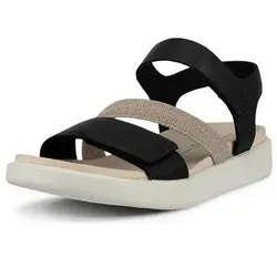 ECCO FLOWT W Plateausandale Damen, Gr. 37, schwarz-grau - Modische Plateausandale von ECCO aus hochwertigem Leder, ideal für den Sommerurlaub mit praktischem Klettverschluss und offenem Design für maximalen Komfort.