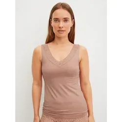 CALIDA Tanktop Natural Comfort Lace elastisch, V-Ausschnitt, weiche Spitze, breite Träger braun L (48/50)