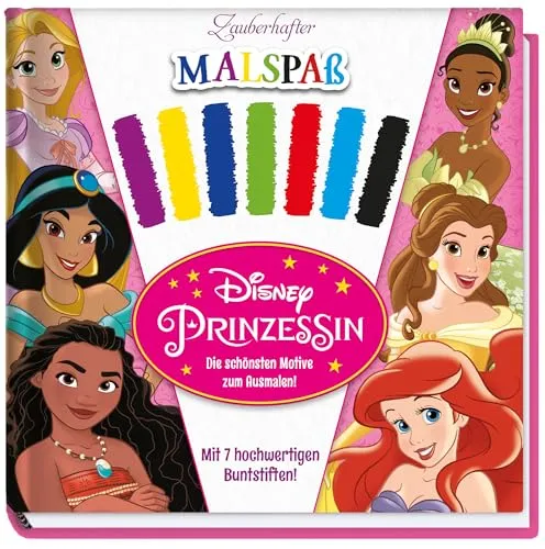 Disney Prinzessin: Zauberhafter Malspaß – Die schönsten Motive zum Ausmalen: Klappset mit Malblock und 7 Holzstiften