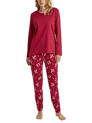 CALIDA Family & Friends Pyjama Damen - Schlafanzüge für Damen aus warmer Baumwollqualität, hautfreundlich und atmungsaktiv für hohen Tragekomfort und natürliche Temperaturregulierung.