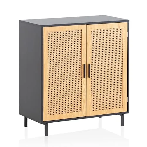 FineBuy Sideboard 80x86,5 cm mit Wiener Geflecht - Kommode im zeitlosen Design mit elegantem Wiener Geflecht, bietet viel Stauraum und verleiht Deinem Wohnzimmer eine stilvolle Note.