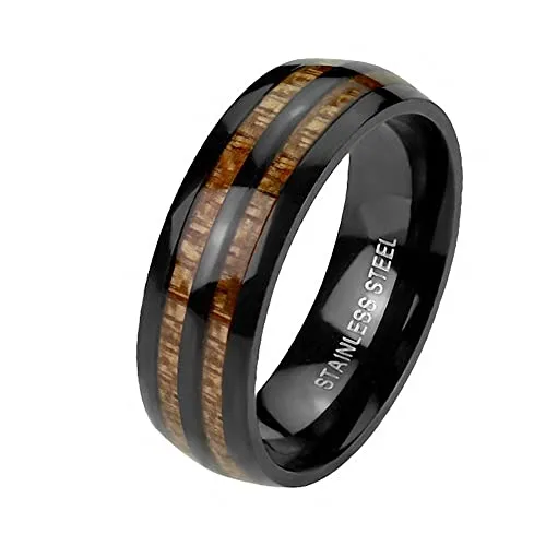 Mianova Band Ring Edelstahl Fingerring Doppel Holz Inlay Holzmaserung Schwarzer Herrenring Damenring Partnerring Ehering Damen Herren Größe 59 (18.8)
