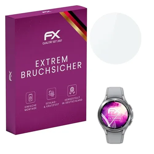 atFoliX Glasfolie kompatibel mit Samsung Galaxy Watch 4 Classic 46mm Panzerfolie, 9H Hybrid-Glass FX Schutzpanzer Folie