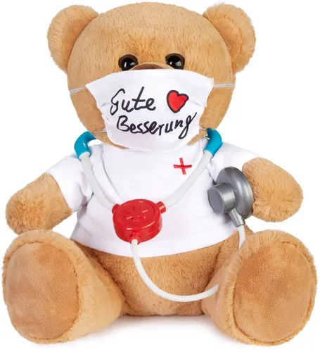 BRUBAKER Teddy Plüschbär mit Mundschutz und Stethoskop - Gute Besserung - Stofftier & Teddybär, 35 cm großer Arztbär, ideal zum Trösten und Aufmuntern in Krankheitszeiten. Weich und pflegeleicht, das perfekte Geschenk für Kinder und Erwachsene.