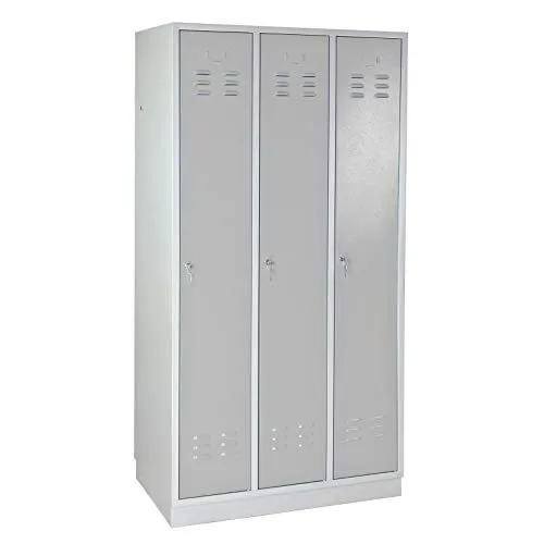 ADB Umkleideschrank 3-türig, Lichtgrau - Metall Kleider-Spind für Drohnen-Ausrüstung, robust und geräumig mit praktischen Fächern für optimale Organisation.