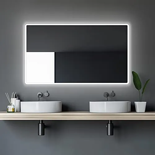 Talos Moon Badspiegel mit Beleuchtung 120x70 cm - Badezimmer Wandspiegel, feuchtwassergeeignet mit Aluminiumrahmen und angenehmem Neutralweiß-Licht für eine stilvolle Atmosphäre im Bad.