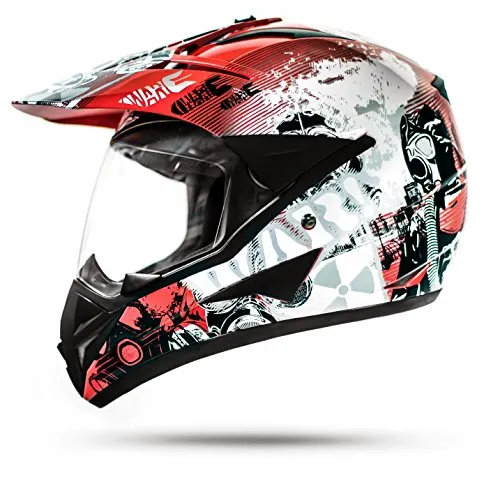 ATO-Helme GS War Rot Crosshelm mit Visier für Quad ATV Enduro Motorradhelm ECE 2205 Größe: S 55-56cm