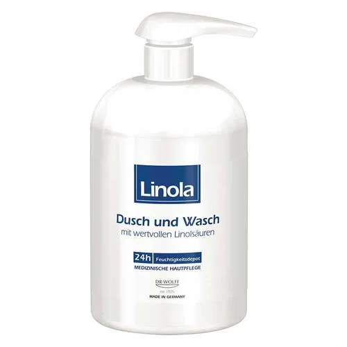Linola Dusch und Wasch - Medizinische Körperpflege für sehr trockene und neurodermitisneigende Haut, bietet milde Reinigung und langanhaltende Feuchtigkeit ohne Brennen in den Augen.
